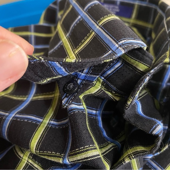 Alan Flusser Men’s Blue & Green Grid Plaid Long Sleeve Dress Shirt - Picture 8 of 8